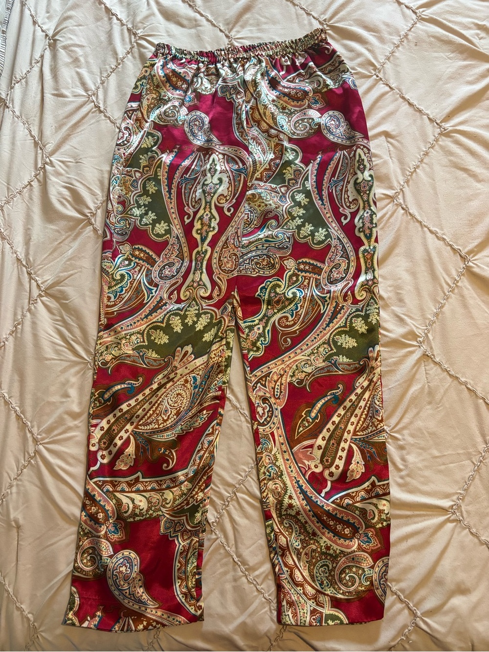 delicates Burgundy Paisley Elastic-Waist Women's Pants